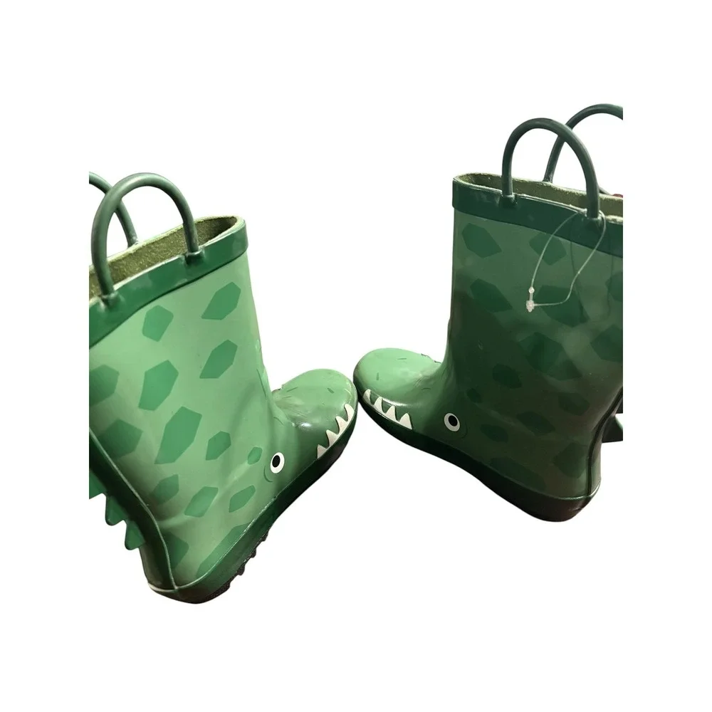 Cat & Jack Kids Green Alligator Rain Boots Crocodile Waterproof Size 12 Pull On